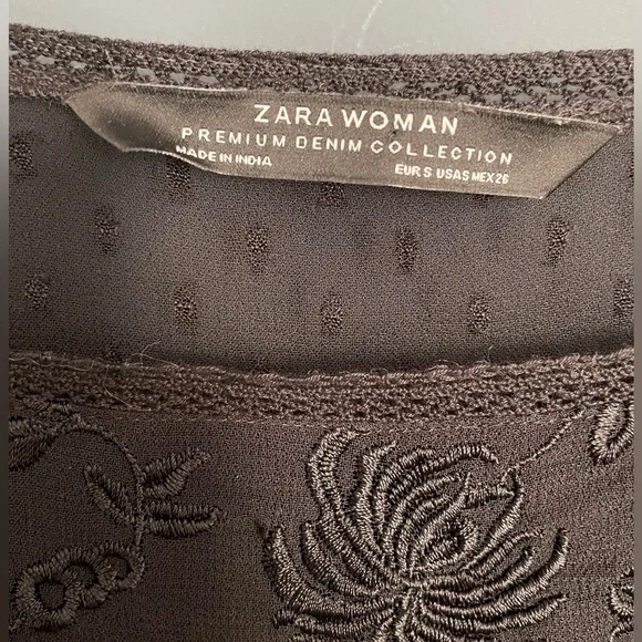 Zara Women’s Embroidered Sheer Black Ruffled Victorian Whimsigoth Top Size Small - Picture 4 of 5